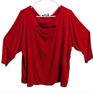 PREMISE women's 3/4 sleeve blouse boat neckline red 3X w-182